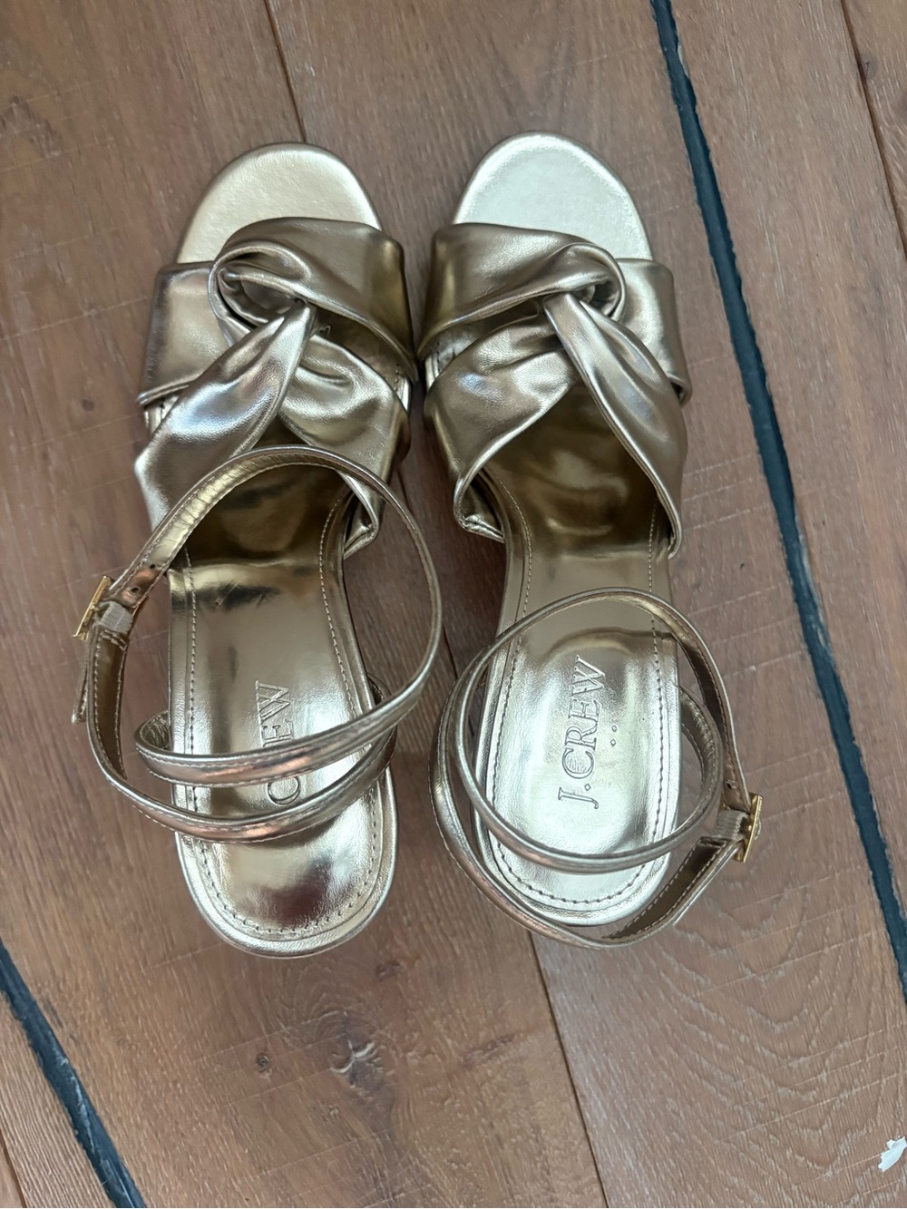 J. Crew Gold Knotted Ankle-Strap Heels Holiday Formal Elegant - Picture 3 of 5